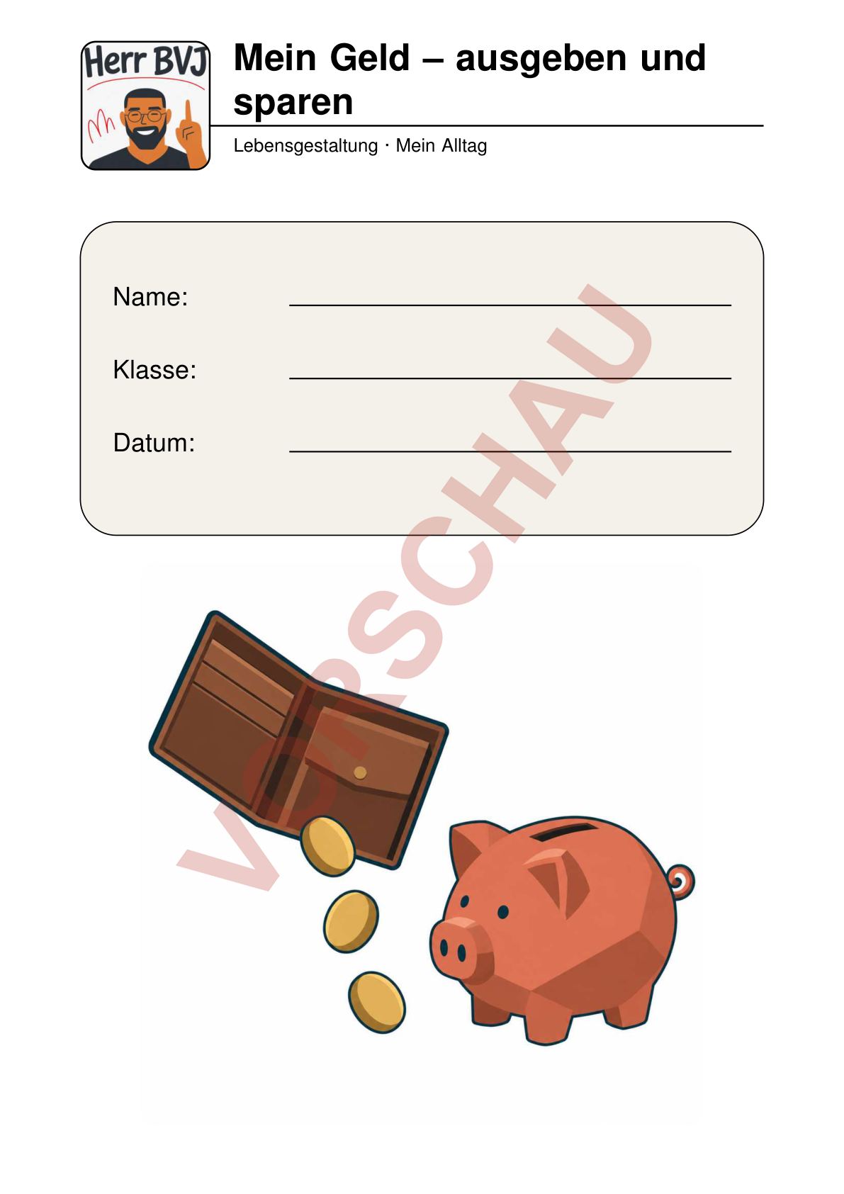 Deckblatt des Arbeitshefts Mein Geld – ausgeben und sparen (Vorschau)