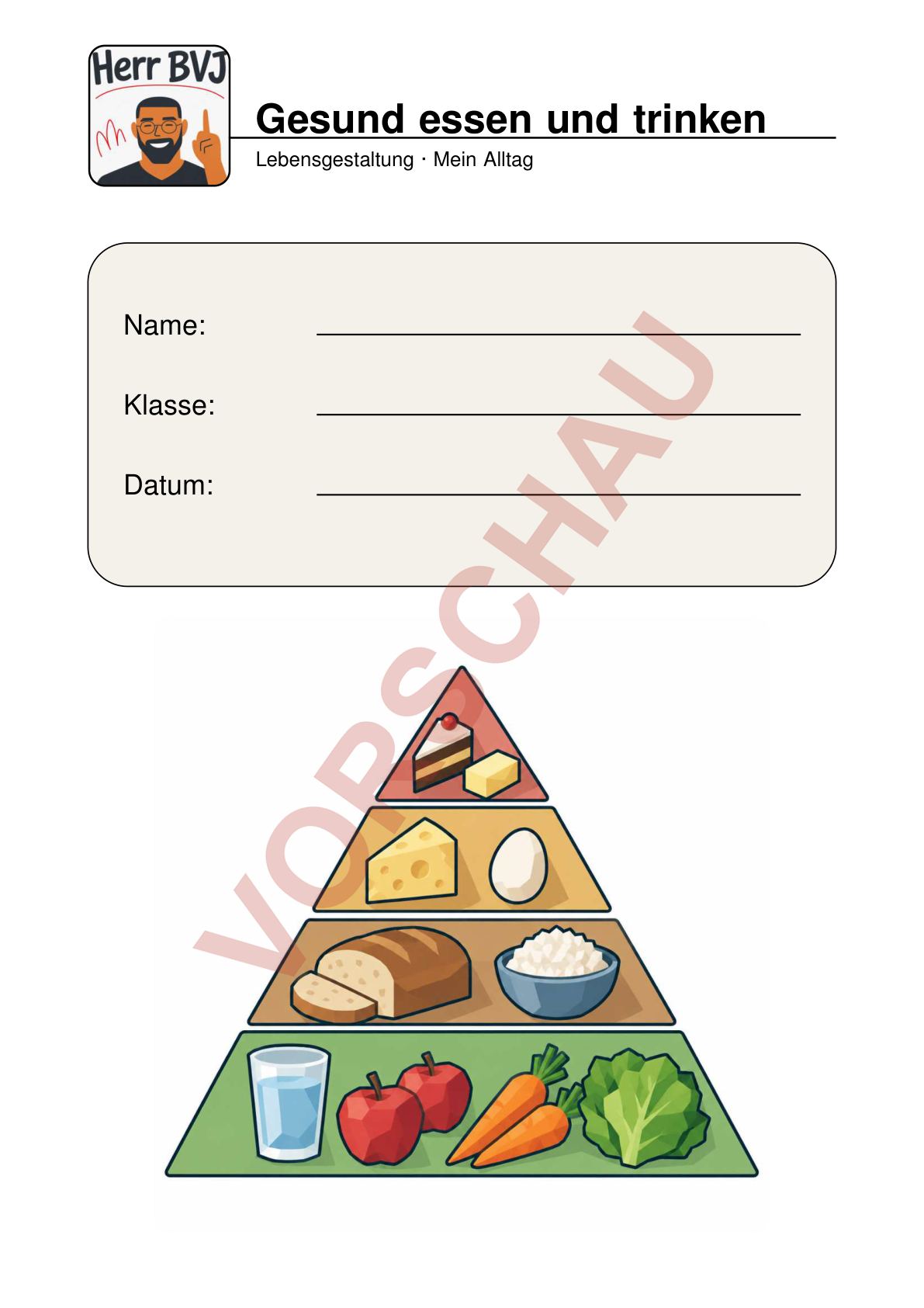 Deckblatt des Arbeitshefts Gesund essen und trinken (Vorschau)