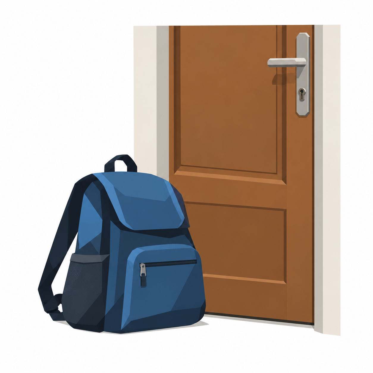 Eine Schultasche neben der Tür.
