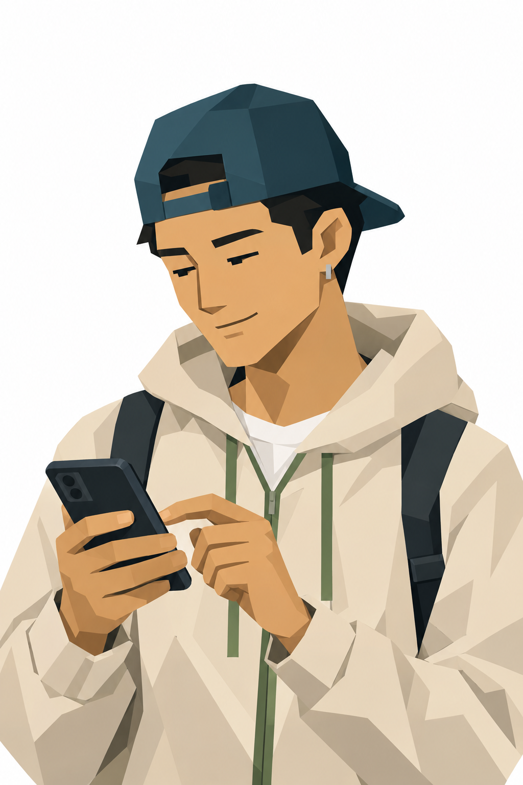 Aleksander schaut auf sein Handy, im Hintergrund die Küche von Seite 1