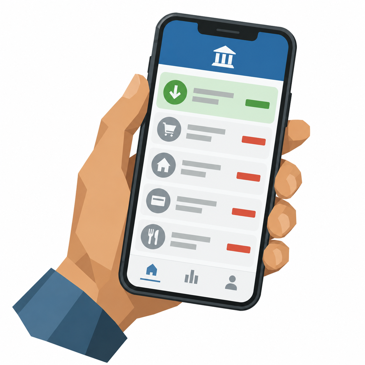 Ein Handy zeigt eine Banking-App, die letzte Gutschrift ist grün markiert