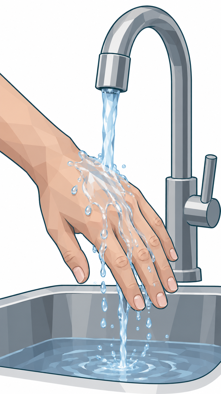 Eine Hand wird unter einen laufenden Wasserhahn gehalten