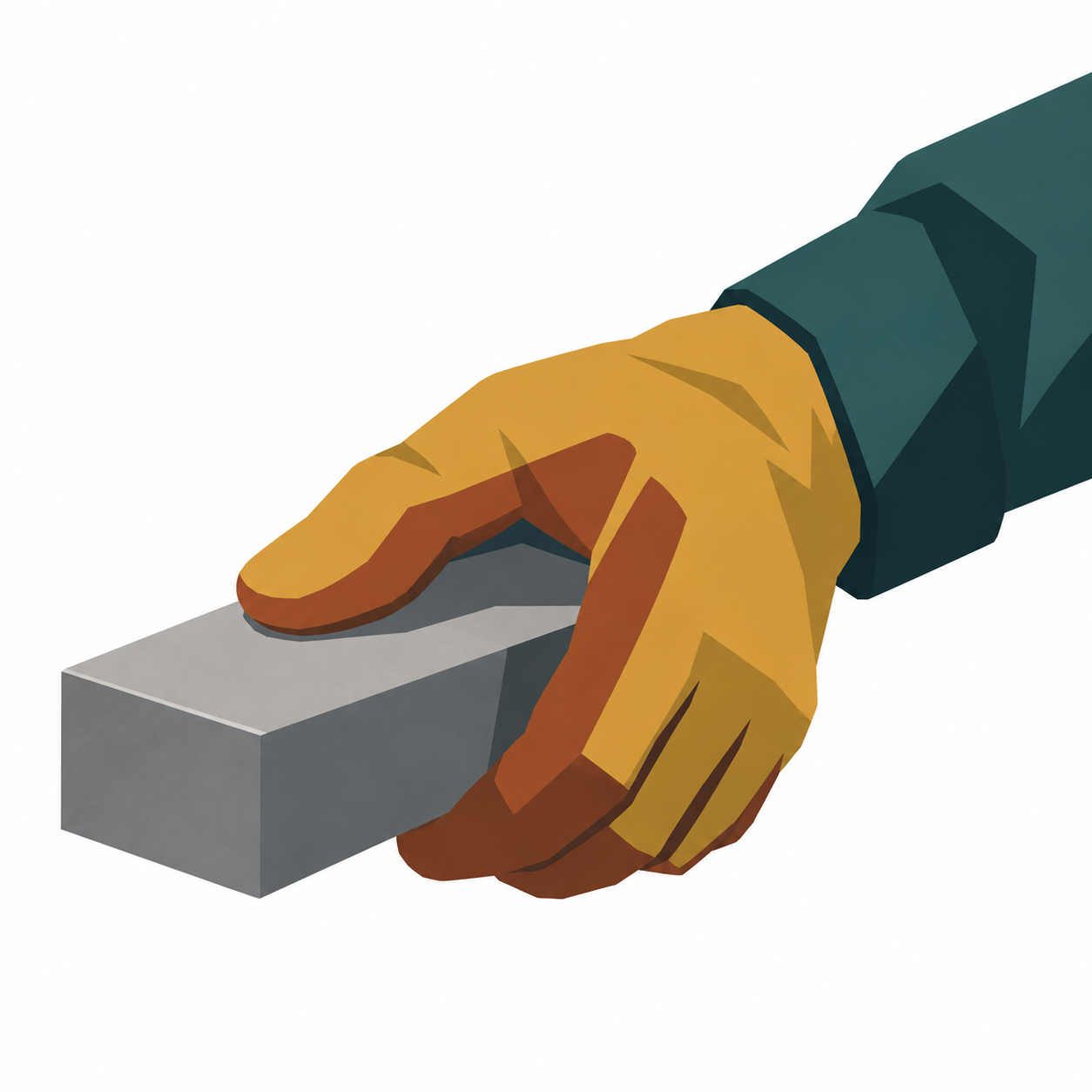 Eine Hand im Schutzhandschuh haelt ein Werkstueck fest