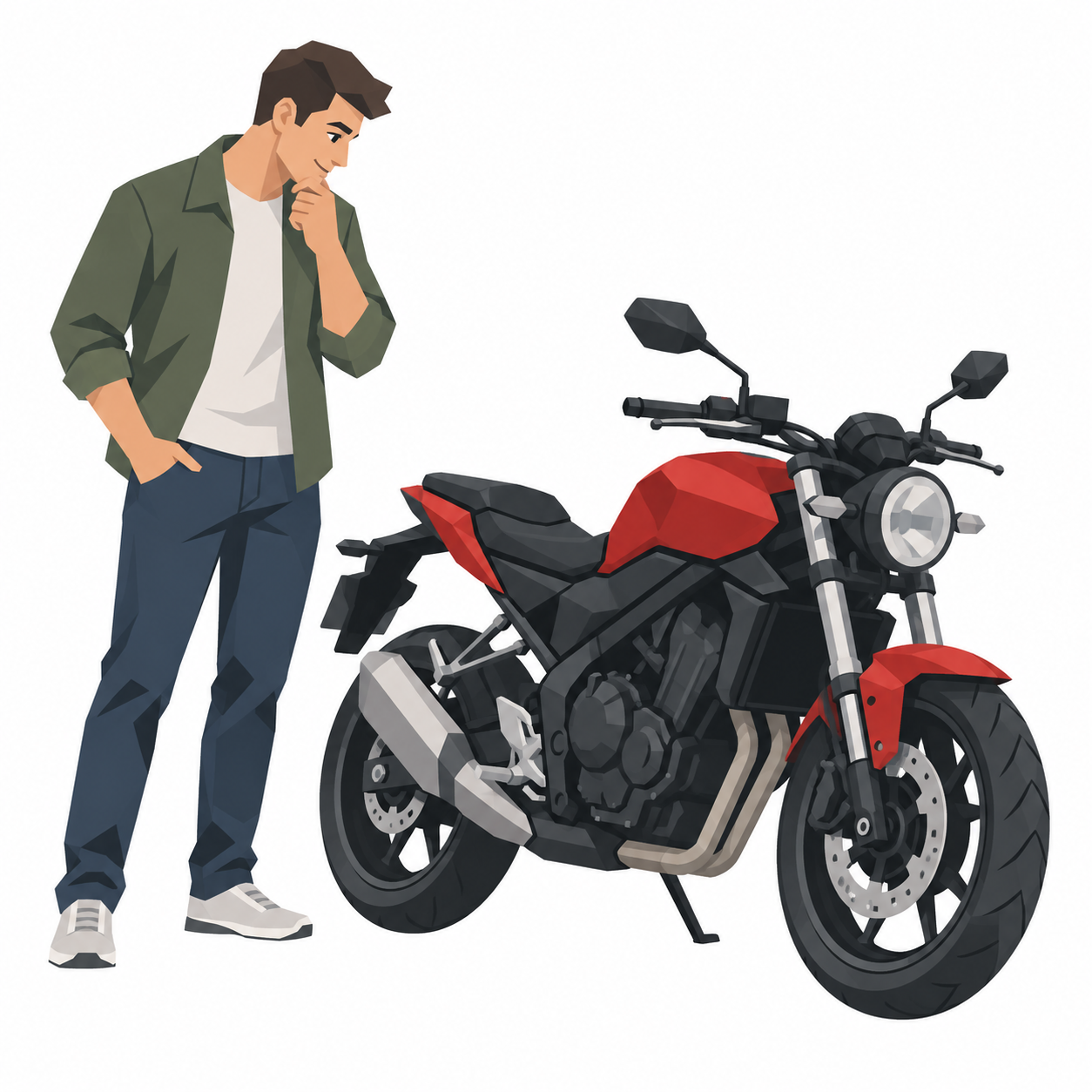 Maedchen schaut auf ein Motorrad