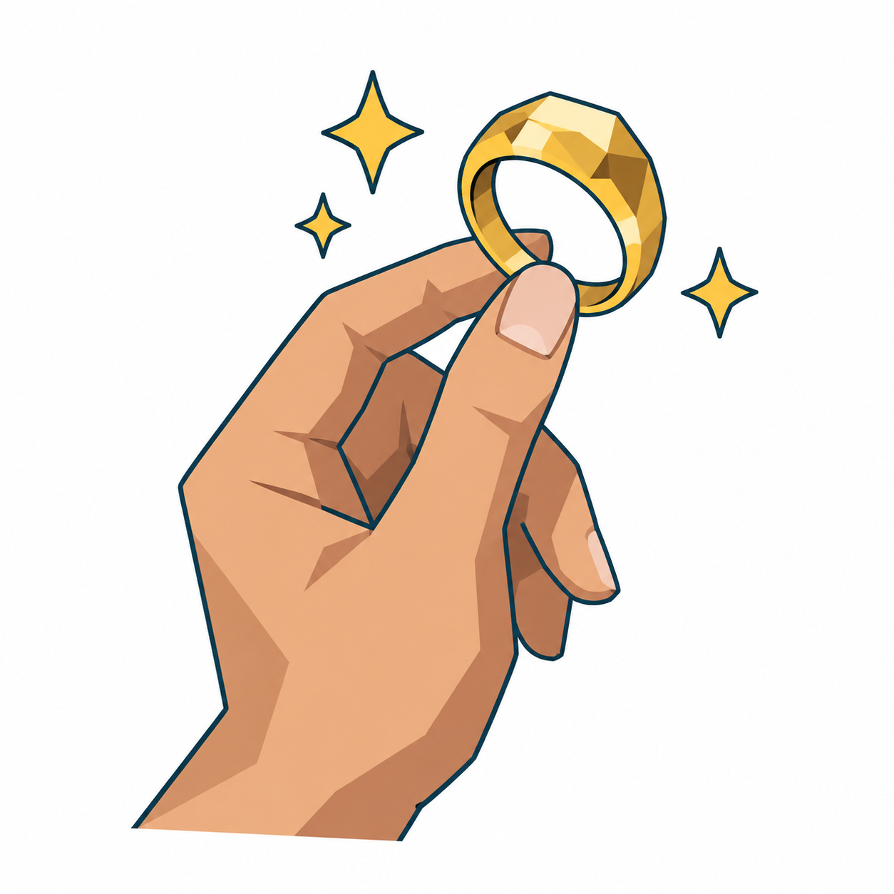Hand mit goldenem Ring und Sternen