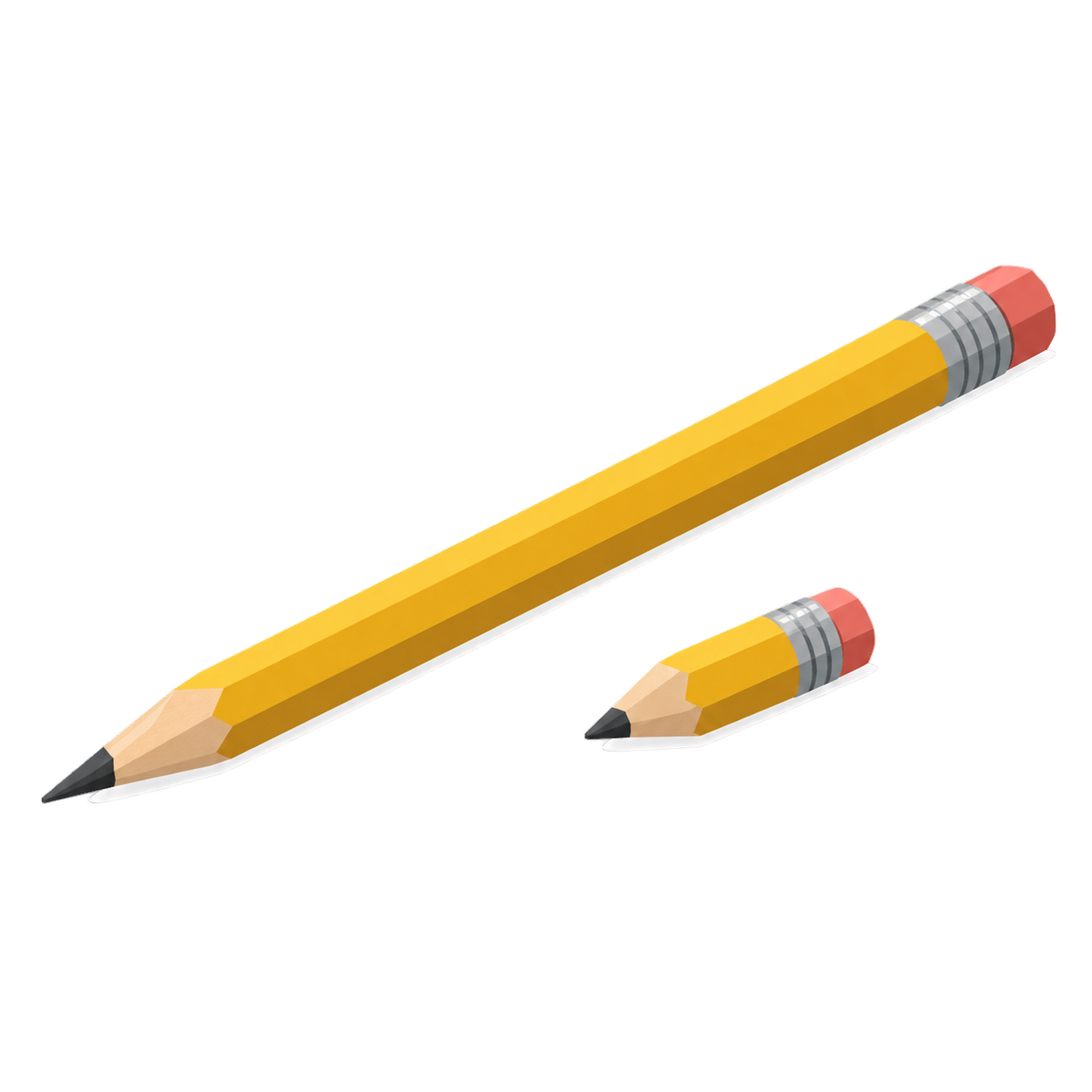 Ein langer und ein sehr kleiner Bleistift liegen nebeneinander auf einem Tisch
