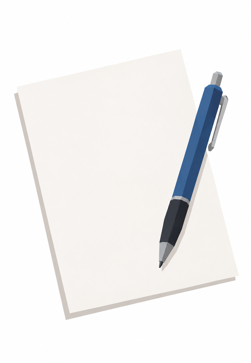 Ein leeres Blatt und ein Stift auf einem Tisch, von oben