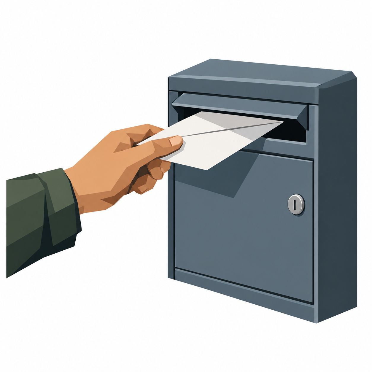 Eine Hand schiebt einen Umschlag in einen Briefkasten