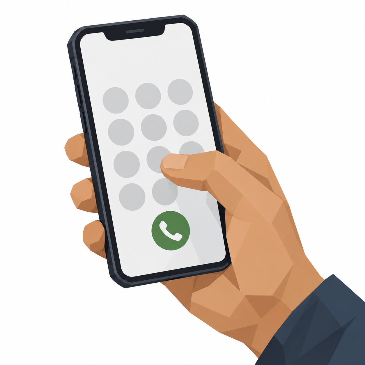Eine Hand tippt auf ein Telefon mit leerem Tastenfeld