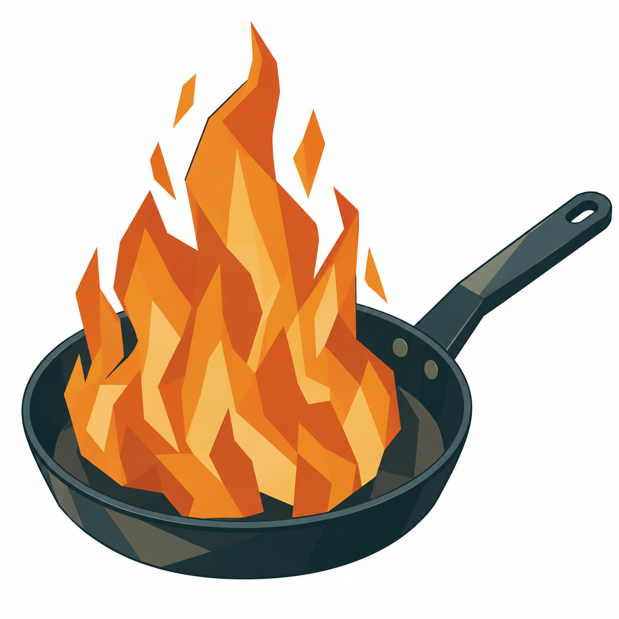Große Flammen schlagen aus einer Pfanne (dasselbe Bild wie Wortkarte 1)