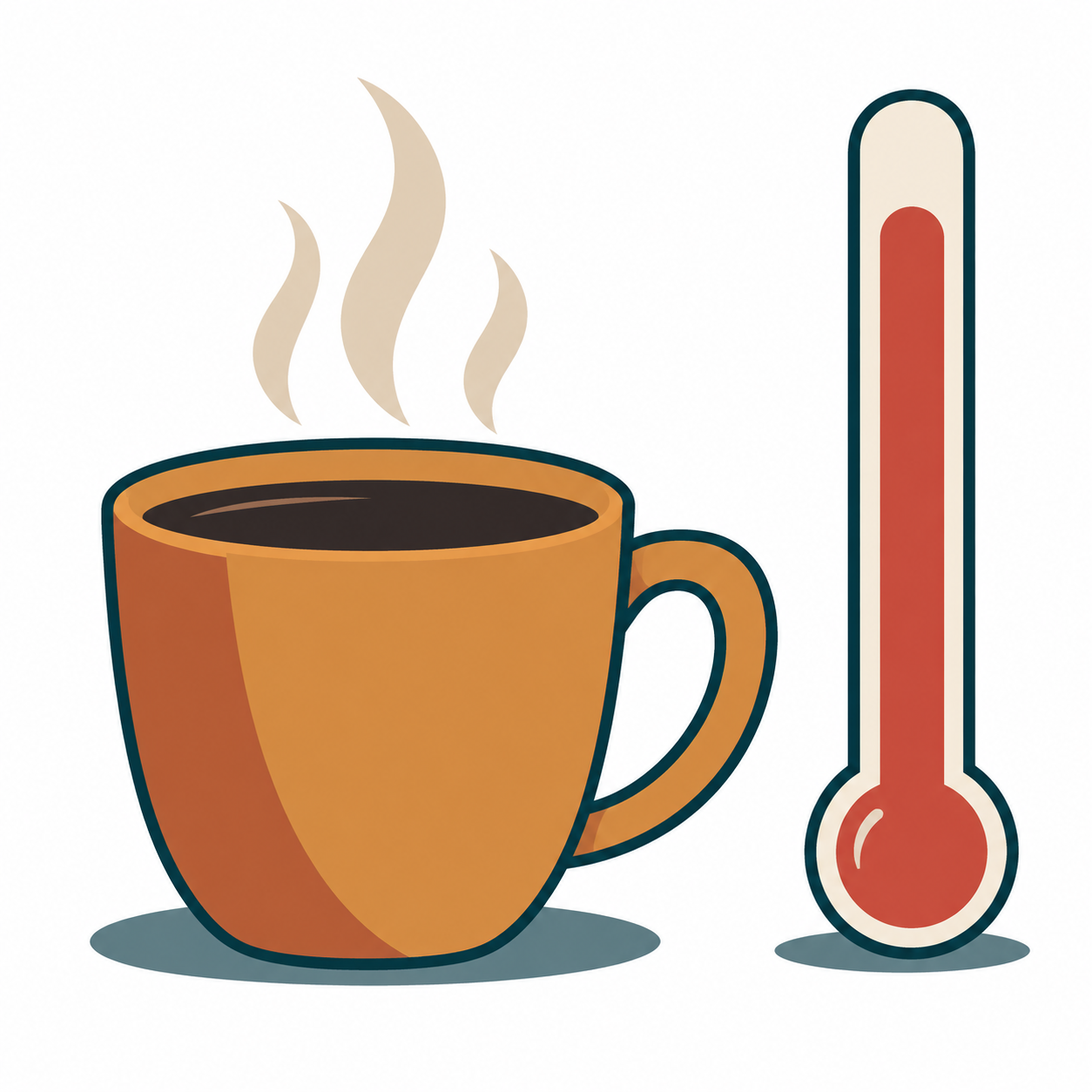 Eine dampfende Tasse und ein Thermometer mit hoher roter Säule (dasselbe Bild wie Wortkarte 4)