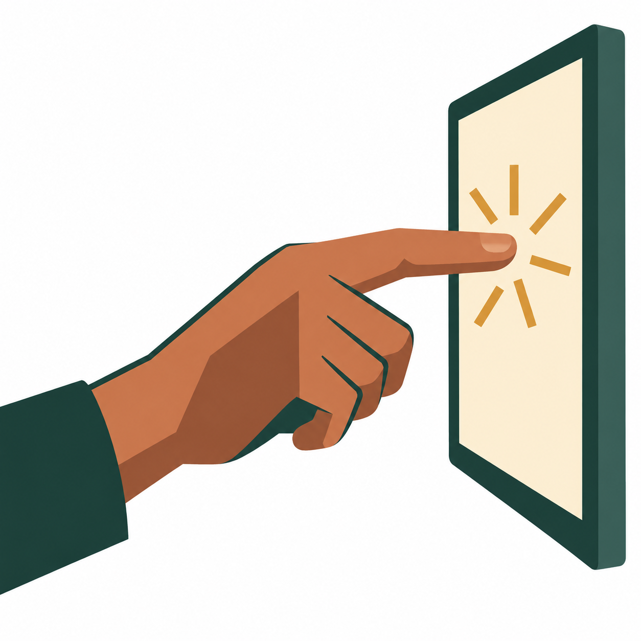 Eine Hand deutet mit dem Finger auf ein leuchtendes Display ohne Zeichen