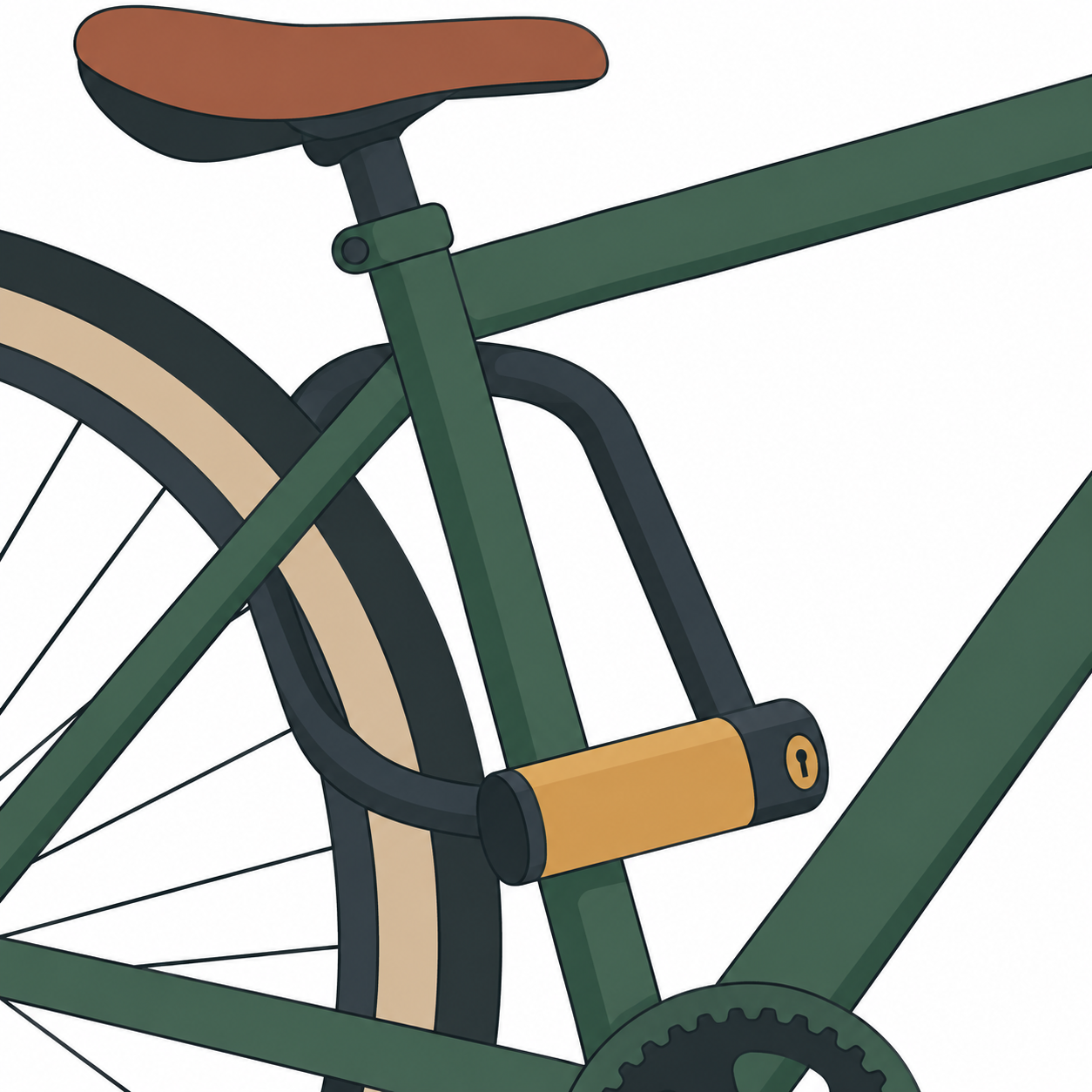 Ein Fahrradschloss liegt fest verschlossen an einem Rahmen