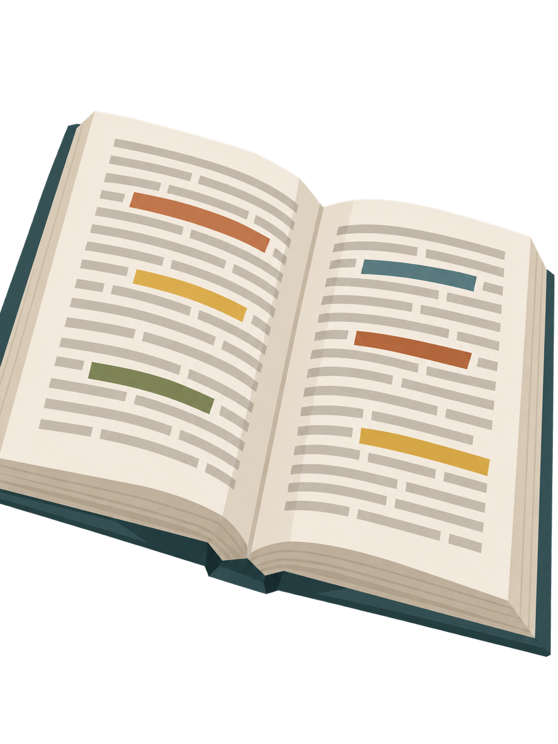 Ein aufgeschlagener Text, auf dem einzelne Woerter farbig hervorgehoben sind