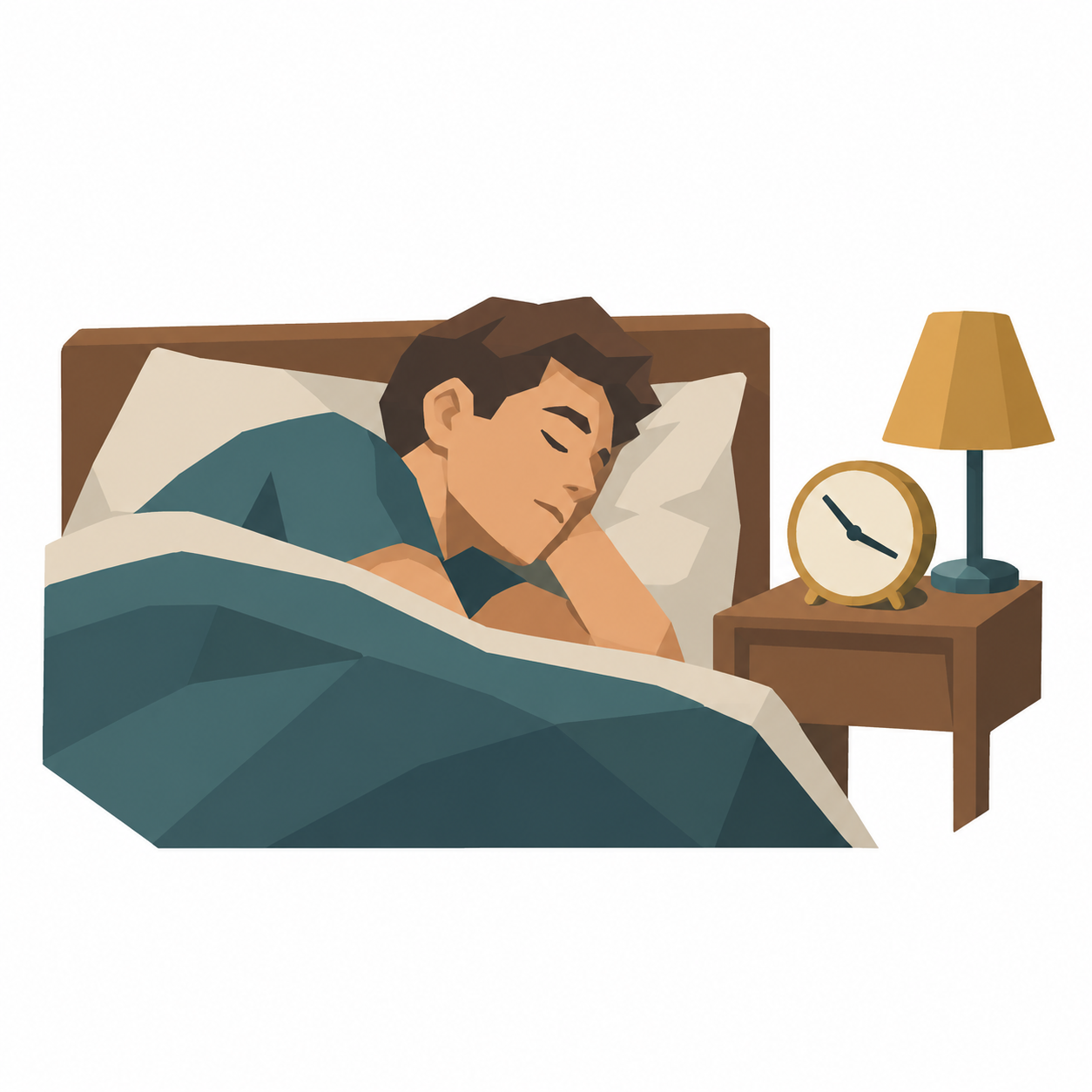 Eine Person liegt im Bett, daneben steht eine Uhr
